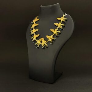 Antique Gold-Plated Elephant Temple Necklace with Black Bead Accents