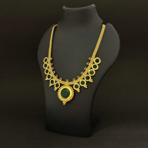 Antique Gold-Plated Palakka Necklace with Green Stone Pendant