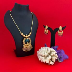 Traditional Antique Gold-Plated Necklace & Jhumka Earring Set